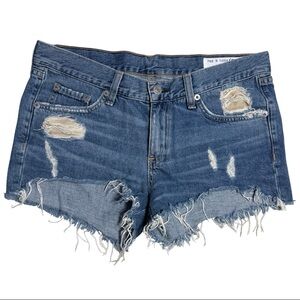 Rag & Bone Low Rise Jean Shorts 100% Cotton Distressed Denim Shorts Size 26 Blue
